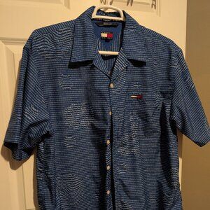 Tommy Jeans Hilfiger XL Mens Blue Computer Binary Button Up